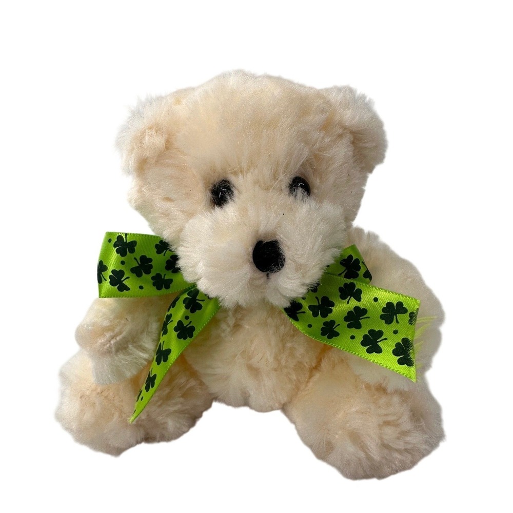 Princess Soft Toys Teddy Bear St Patricks Day Shamrock Plush Cream White 6in Toy